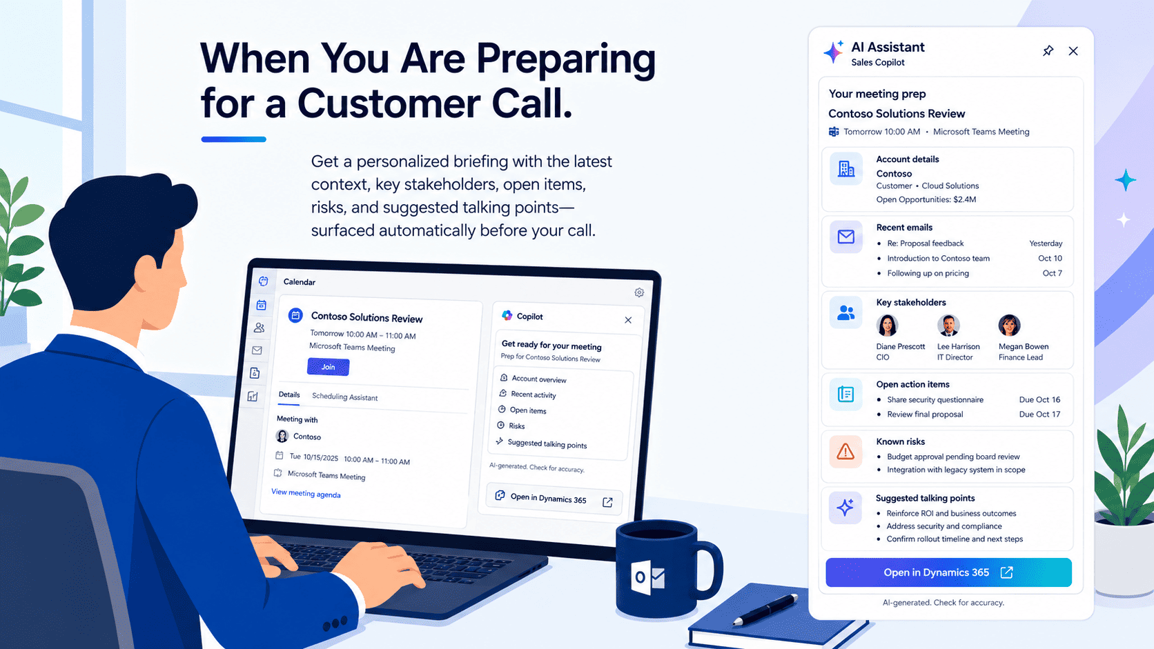 Copilot for Sales preparation card in Microsoft Teams showing account and opportunity context