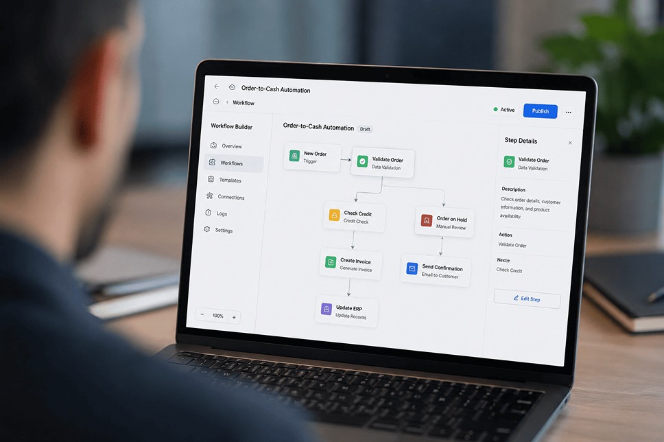 AI workflow automation on laptop